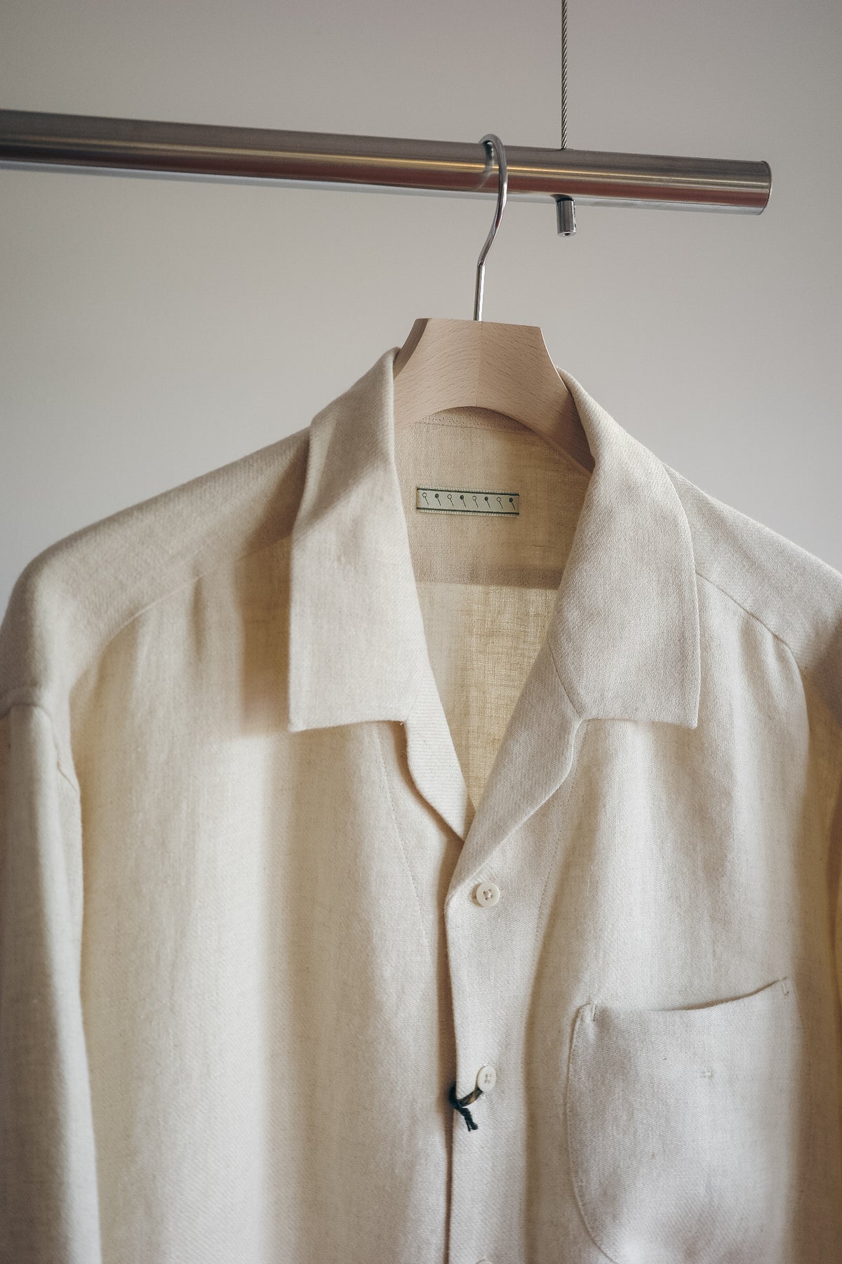 Gorsch Brushed Ramie Linen Wool Open Collar Wide Shirt