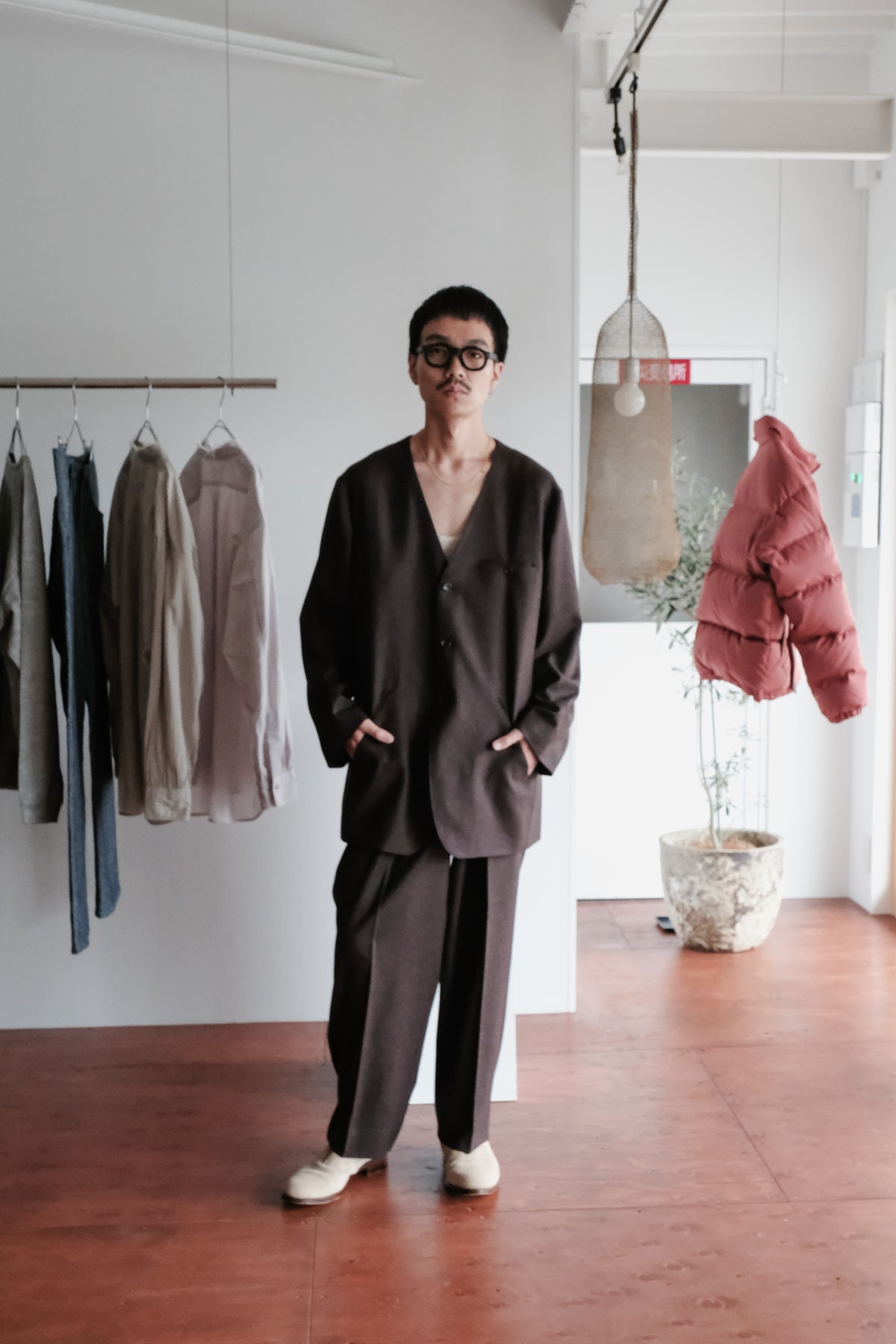 Gorsch Brushed Ramie Linen Wool Open Collar Wide Shirt