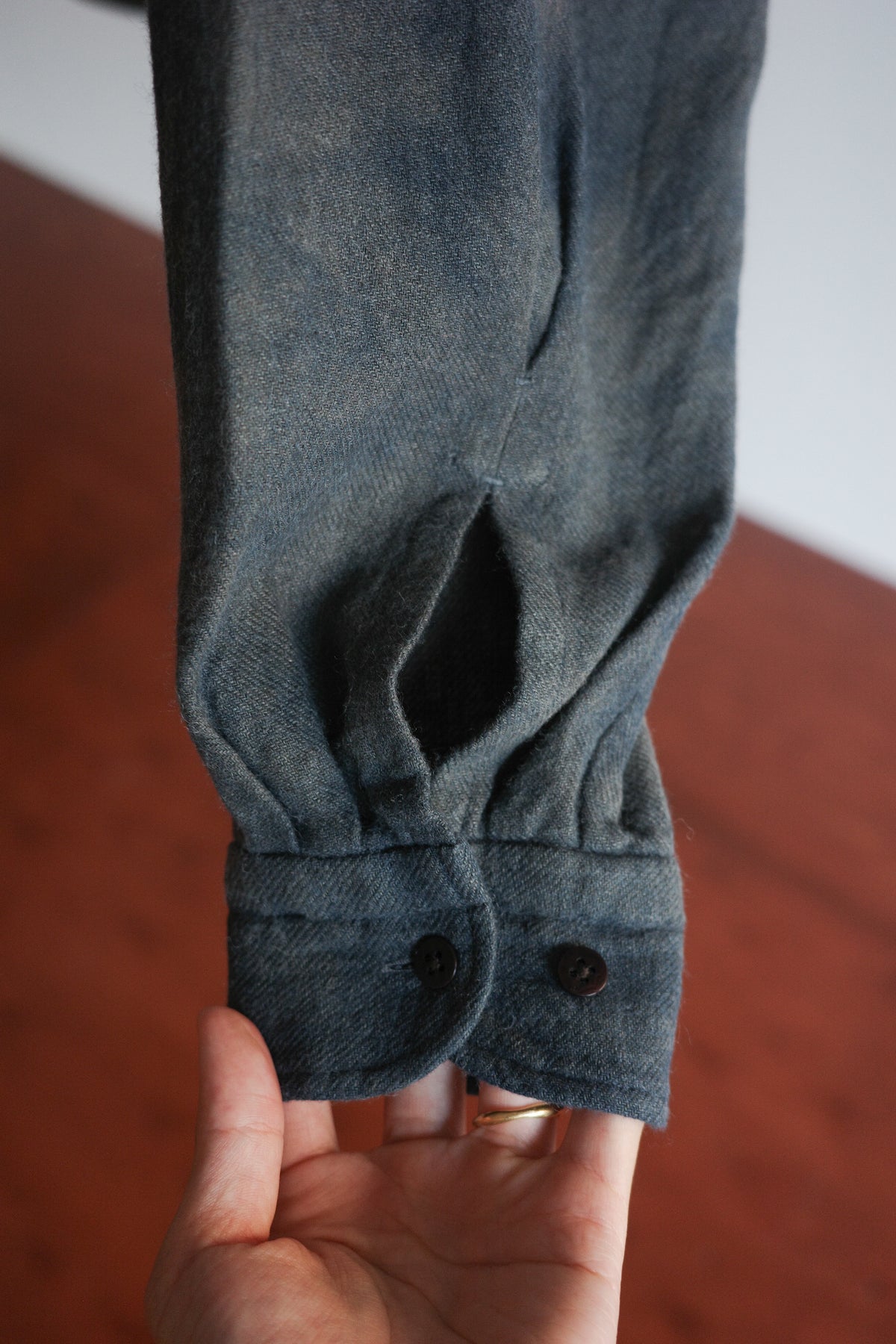 Gorsch Ryukyu Indigo Dyed Brushed Ramie Linen Wool Collar Wide Shirt