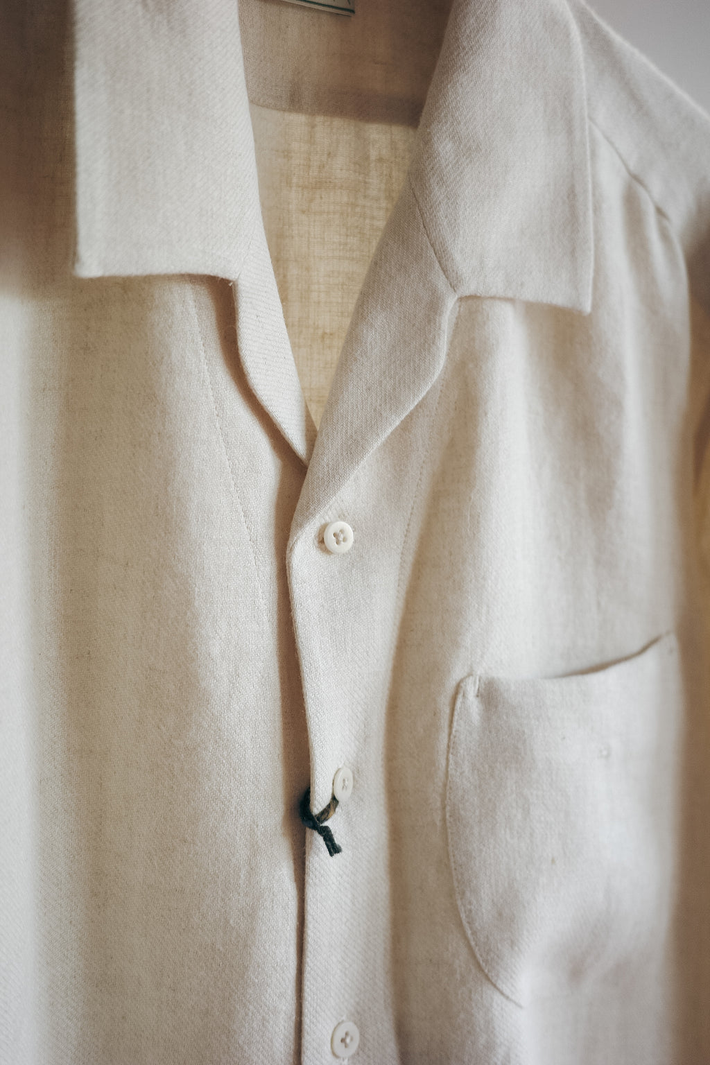 Gorsch Brushed Ramie Linen Wool Open Collar Wide Shirt