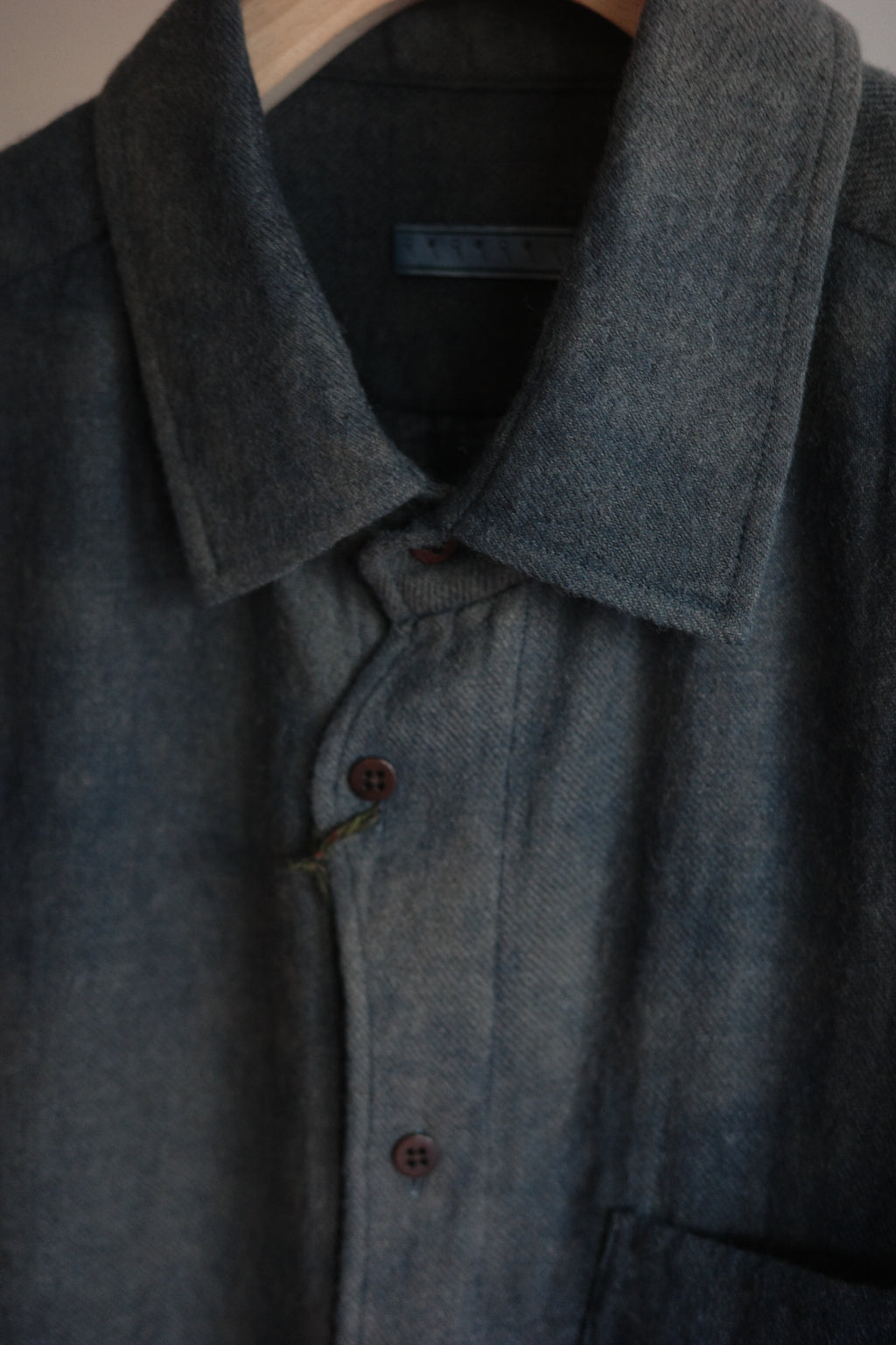 Gorsch Ryukyu Indigo Dyed Brushed Ramie Linen Wool Collar Wide Shirt
