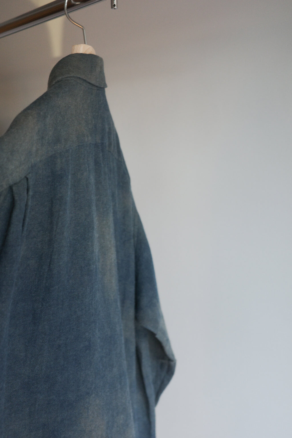 Gorsch Ryukyu Indigo Dyed Brushed Ramie Linen Wool Collar Wide Shirt