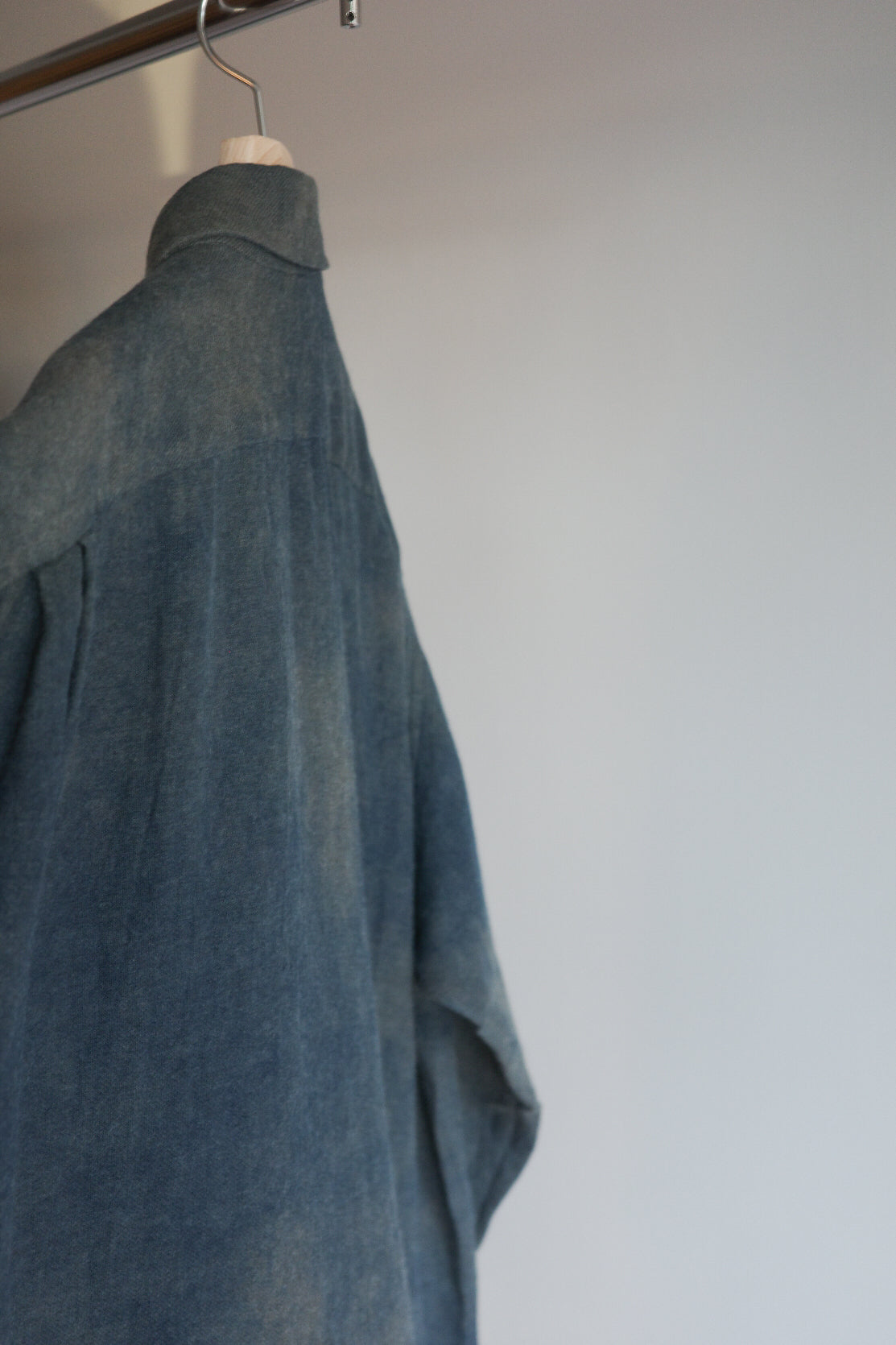 Gorsch Ryukyu Indigo Dyed Brushed Ramie Linen Wool Collar Wide Shirt