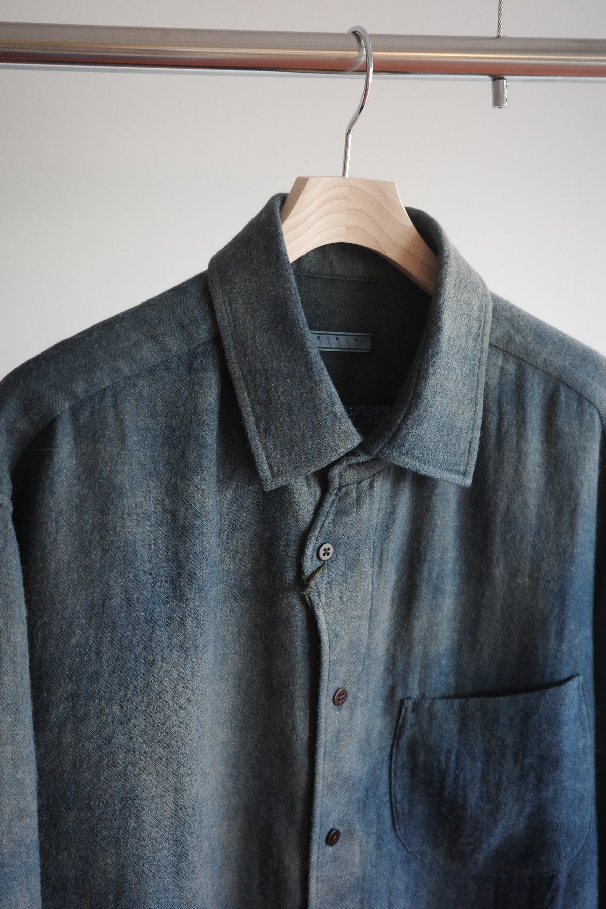 Gorsch Ryukyu Indigo Dyed Brushed Ramie Linen Wool Collar Wide Shirt