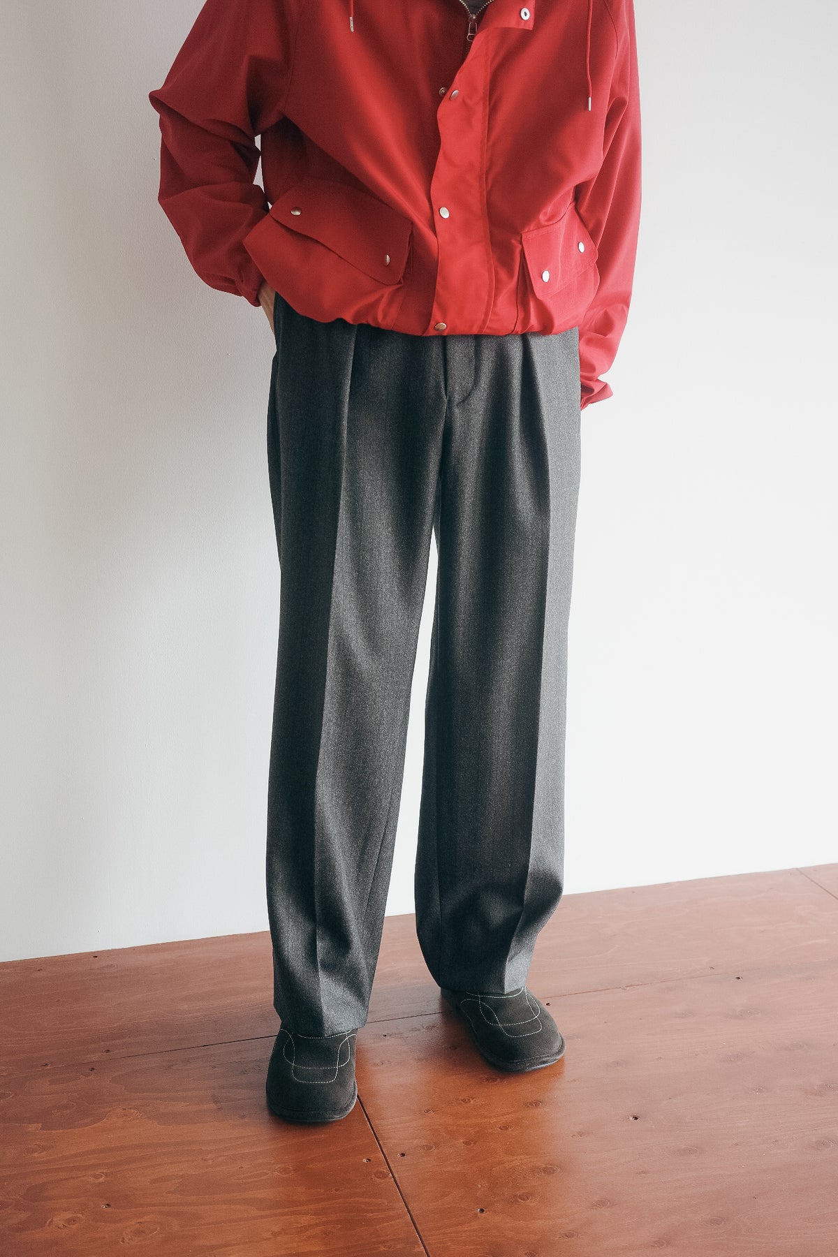 ULTERIOR MELANGE BARATHEA STRIPE TUCKED TROUSERS