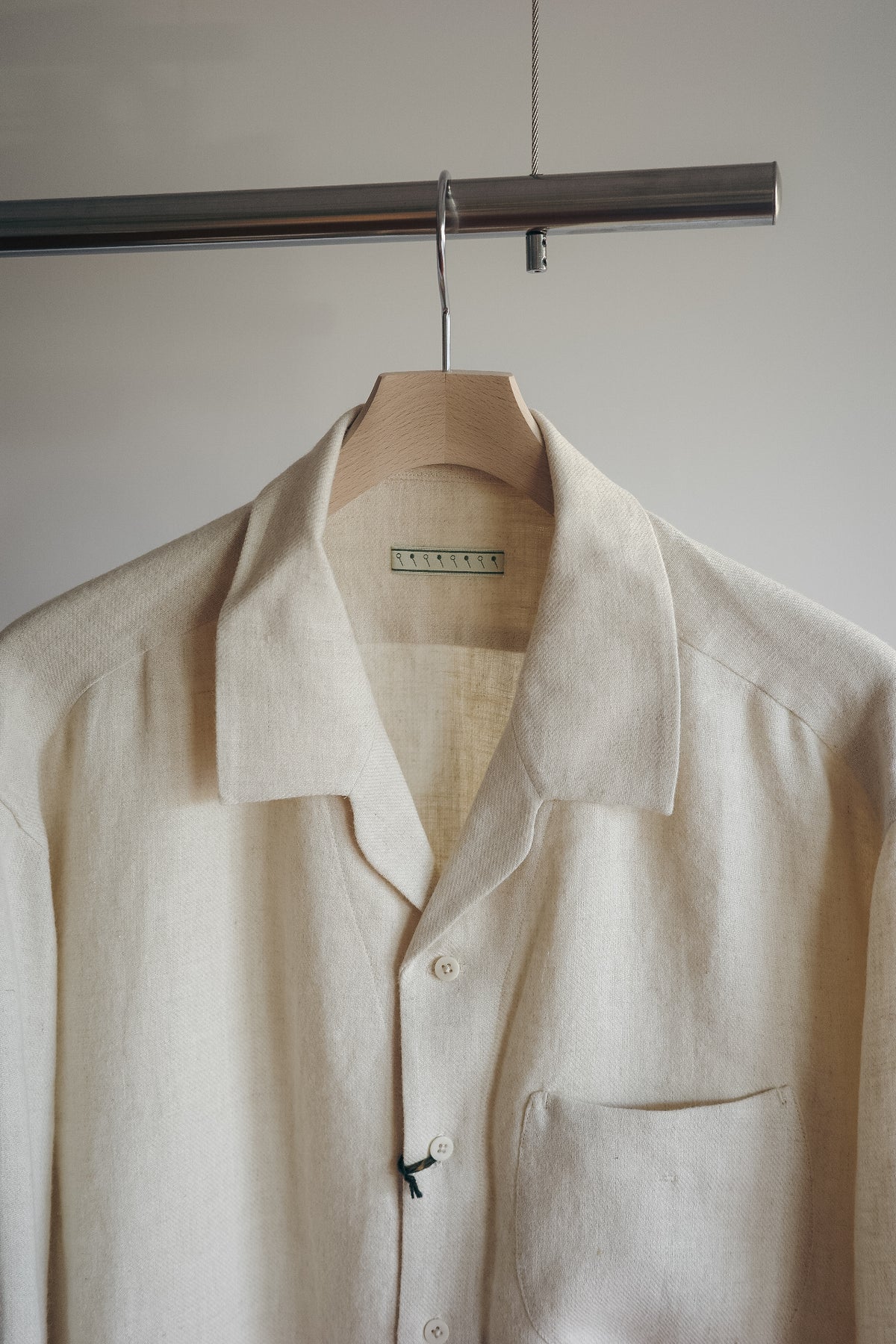 Gorsch Brushed Ramie Linen Wool Open Collar Wide Shirt