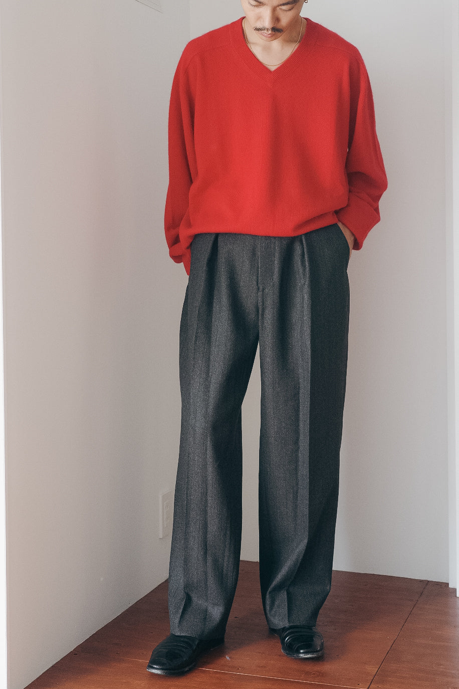 ULTERIOR MELANGE BARATHEA STRIPE TUCKED TROUSERS