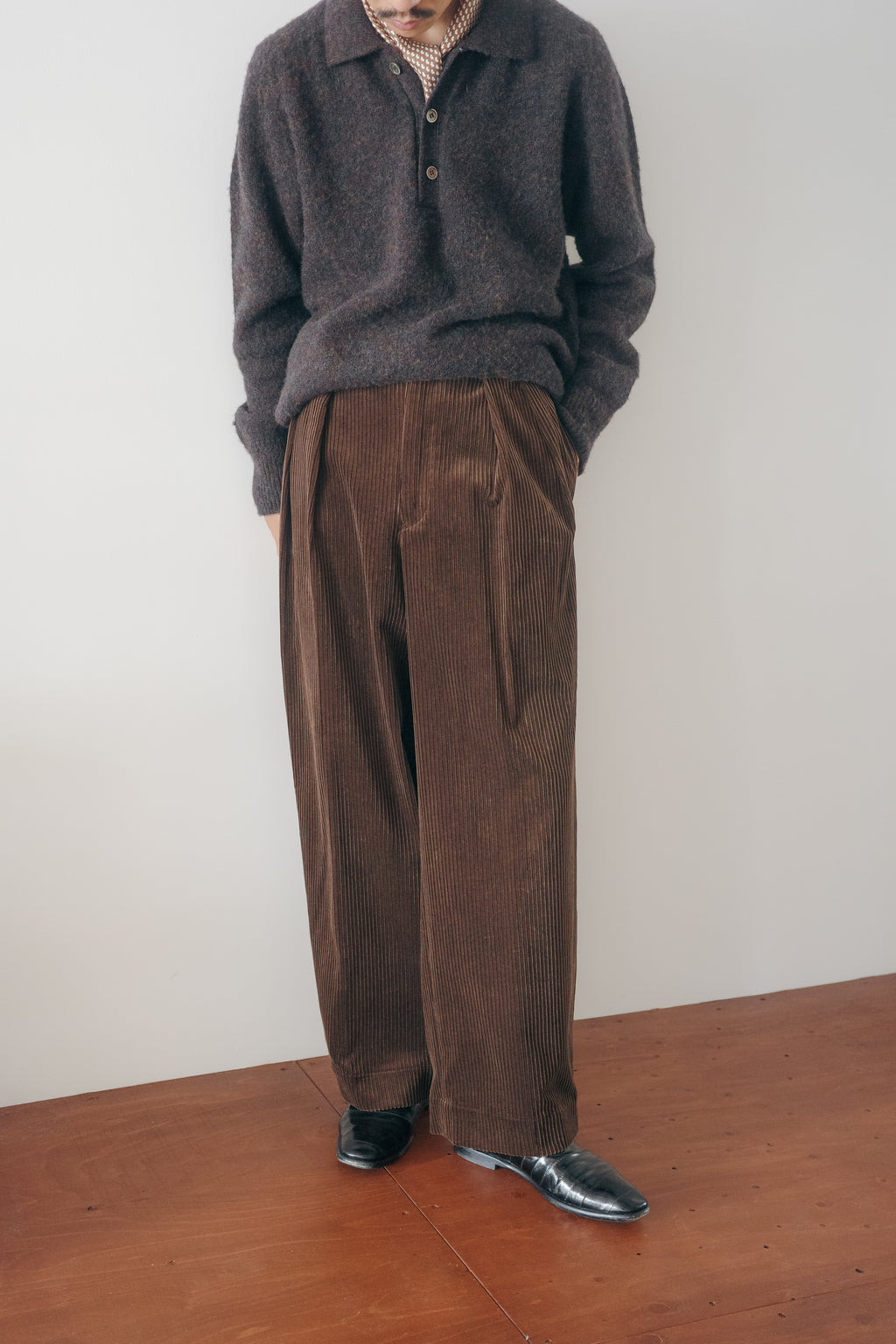 BISOWN MIXED-WALE CORDUROY 2-TUCK TROUSERS