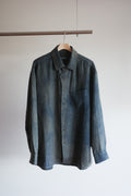 Gorsch Ryukyu Indigo Dyed Brushed Ramie Linen Wool Collar Wide Shirt